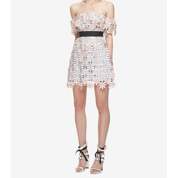 SELF-PORTRAIT Pink 3D Off-Shoulder Lace Mini - Picture 2 of 8